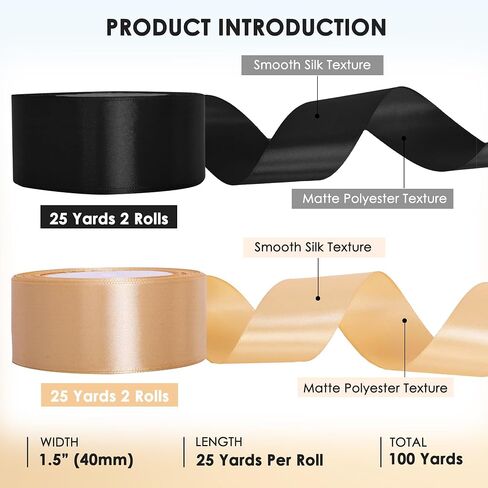 1-1/2 Inch 100 Yards Red and Gold Satin Ribbons Set for Gift Wrapping for New Year Decor, 4 Rolls Fabric Ribbon for Birthday Party Bow Making Floral Craft Sewing in Saudi Arabia