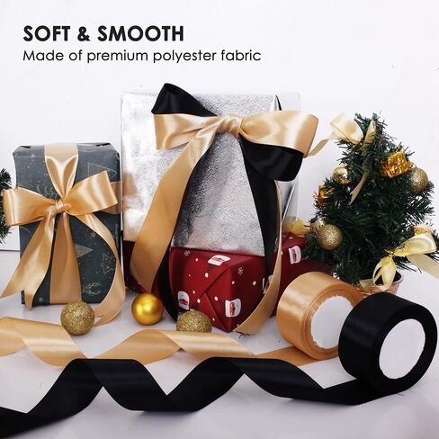 1-1/2 Inch 100 Yards Red and Gold Satin Ribbons Set for Gift Wrapping for New Year Decor, 4 Rolls Fabric Ribbon for Birthday Party Bow Making Floral Craft Sewing in Saudi Arabia