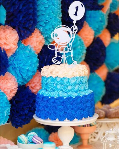 Astronaut Cake Topper 1st Birthday - First Trip Around The Sun Cake Topper, Black Glitter Outer Space One Birthday Themed Party Decoration in Saudi Arabia