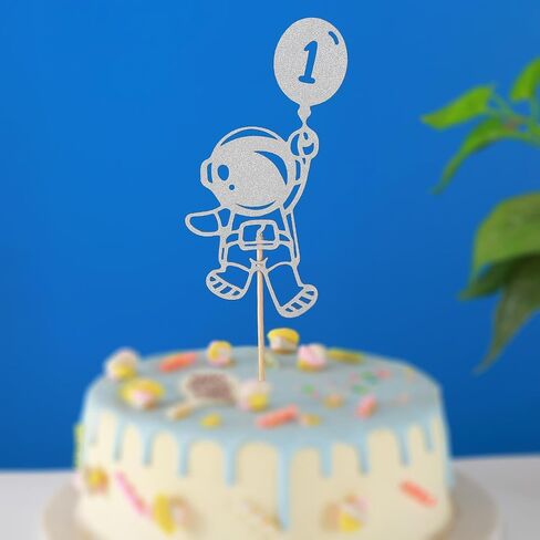 Astronaut Cake Topper 1st Birthday - First Trip Around The Sun Cake Topper, Black Glitter Outer Space One Birthday Themed Party Decoration in Saudi Arabia