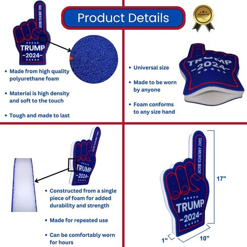 Trump 2024 17"" Foam Finger, Take America Back! Great Gift or Accessory, Durable, Comfortable, Universal Size, MAGA, Navy Blue in Saudi Arabia