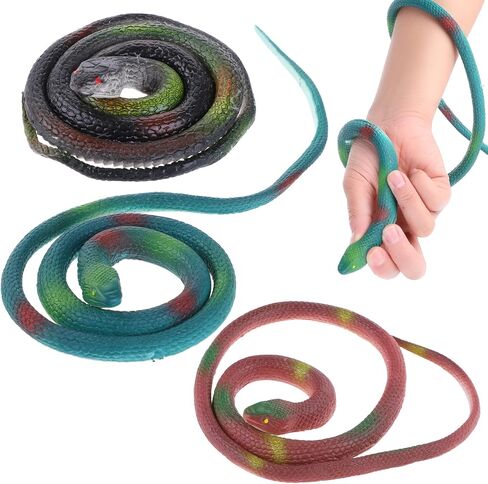 Thinp Realistic Rubber Snake Toy 3 Pieces Fake Snake Figure Garden Snake Look Real Novelty Toys Fit for Playing Jokes Halloween Prank Props Favor Keep Birds Away Scare Squirrels (3 Color) in Saudi Arabia