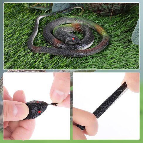 Thinp Realistic Rubber Snake Toy 3 Pieces Fake Snake Figure Garden Snake Look Real Novelty Toys Fit for Playing Jokes Halloween Prank Props Favor Keep Birds Away Scare Squirrels (3 Color) in Saudi Arabia