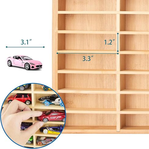 Stylish Wood Toy Cars Display Case with Removable Shelves, Wall-Mountable Organizer for Toy Cars and Matchbox Cars, Includes Hanging Screws (Wood-30 Slots) in Kuwait