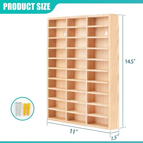 Stylish Wood Toy Cars Display Case with Removable Shelves, Wall-Mountable Organizer for Toy Cars and Matchbox Cars, Includes Hanging Screws (Wood-30 Slots) in Kuwait