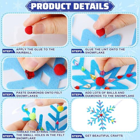 Jetec 72 Set Winter Snowflake Craft Felt Christmas Craft DIY Snowflake for Craft Holiday Craft Kit Snowflake Hanging Crafts Make Your Own Snowflake Kits for Party Favors Home Activities in Kuwait