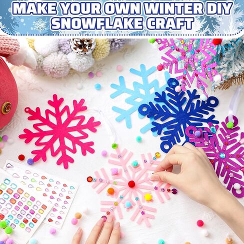 Jetec 72 Set Winter Snowflake Craft Felt Christmas Craft DIY Snowflake for Craft Holiday Craft Kit Snowflake Hanging Crafts Make Your Own Snowflake Kits for Party Favors Home Activities in Kuwait