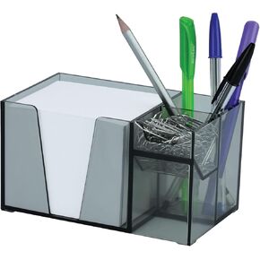 Acrimet Desktop Organizer Pencil, Pen, Paper, Clip, Caddy Holder (Plastic) (White Paper Included) (Clear Smoke Color)