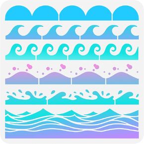 FINGERINSPIRE Sea Waves Stencil 11.8x11.8 inch Scallop Edge Painting Stencil Plastic 6 Styles Wave & Scallop Border Pattern Stencils Reusable Stencils for Painting on Wood Floor Wall Fabric Home Decor