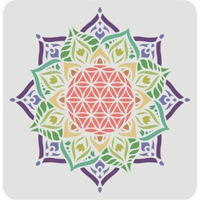 FINGERINSPIRE Flower of Life Stencil 11.8x11.8inch Reusable Mandala Painting Templates Om Flower Mandala Stencils Sacred Geometry Stencil for Painting on Wall, Floor, Furniture and Paper