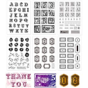 PH PandaHall 6 Sheets Vintage Label Clear Stamps for Card Making, Numbers Letters Silicone Stamp Constellations Transparent Craft Seal Stamp Rubber Stamp for Scrapbooking Crafting Album Journal Decor