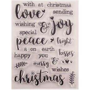 Merry Christmas Phrase Words Sentiments Joy Peace Clear Stamps Scrapbook Decorative Card Making Clear Stamp