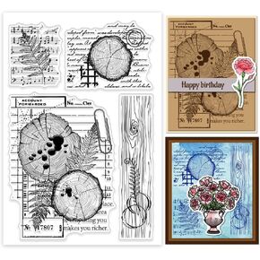 GLOBLELAND Growth Rings Background Clear Stamps Fern Leaves Plants Silicone Clear Stamp Seals Grains Musical Note Transparent Stamps for DIY Scrapbooking Cards Making Photo Album Journal