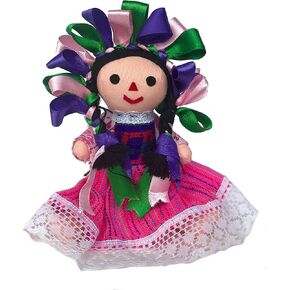 ALKIMIA INC Mexican Handmade Traditional Maria Lele Rag Doll - 7 inches - Pink
