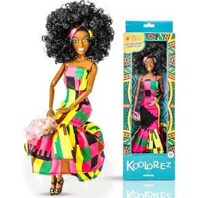 Maribel - Our Queens Black Doll Set - Brown/Black Afro Doll w/Movable Joints - Lovely 12.5" Dark Skin & Diversity Dolls - Vinyl Dolls for Girls with African Heritage Style Outfit