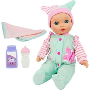 Little Darlings: 12" My First Baby - Green Pink Butterfly, Baby Doll Set w/Accessories, Bottles & Blanket, Ages 2+