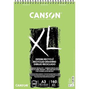 CANSON XL Recycled Drawing 160gsm A3 Paper, Fine Honeycomb Grain, Spiral Pad Short Side, 50 White Sheets, Ideal for Professional Artists & Illustrators
