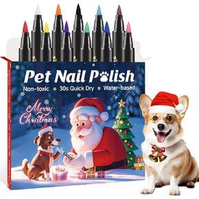 Dog Nail Polish Pens Quick Dry,12 Colors Safe Dog Nail Polish Set to DIY Pretty Nails,Ideal Gifts for Dog Cat Light Dark Nails, Odorless, Non-Toxic, Water-Based Pet Nail Polish Kit