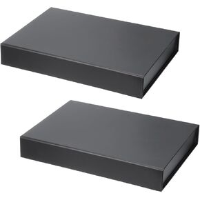PATIKIL 13x9x2 Inch Gift Box with Lid, 2 Pack Magnetic Closure Collapsible Paper Rectangle Favor Boxes for Wedding Valentine's Day Birthday Gift Packaging, Black