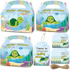 24PCS Sea Turtle Party Favor Gift Boxes With Thank You Card Tags, Ocean Under the Sea Turtle Goodie Bags Candy Treat Boxes, Sea Turtle Birthday Baby Shower Party Decorations Supplies