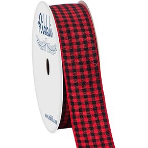 Ribbli Red and Black Gingham Ribbon,100% Polyester Woven Edge,7/8 Inch x 10 Yard,Plaid Ribbon,Use for Gift Wrapping,Party Decoration