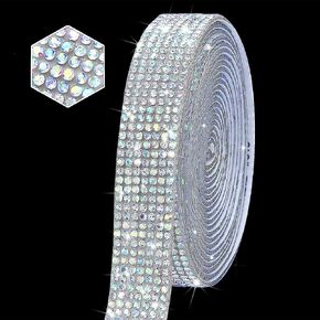 Self Adhesive Blue Rhinestone Ribbon Strips, 3 Yards Bling Crystal Ribbon Rhinestone Sticker with 2 mm Rhinestone for DIY Car&Craft Decoration Wedding Christmas Gift (Blue)