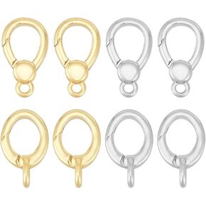 BENECREAT 8pcs 4 Styles 15.5~16x9x2.5~3.5mm Real Gold Plated Brass Clasp, Oval Spring Clasps Open Jump Round Jewelry Connectors for Bracelet Necklace Jewelry Making