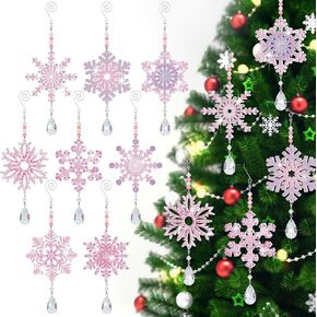 Uiifan 8 Pcs Snowflakes Diamond Painting Ornaments Christmas Diamond Painting Kits Winter Hanging Christmas Pendant Diamond Painting Tags Accessories Christmas Tree Decoration (Gradient Pink)