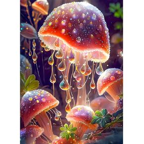 GDYEEH DIY Mushroom 5D Diamond Art Painting Kit، خيال كامل مستدير الحفر المتلألئ صورة اللوحة الماسية، Dreamland Diamond Painting Art Craft Kits للبالغين المبتدئين، ديكور جدار المنزل 12x16 بوصة in Kuwait