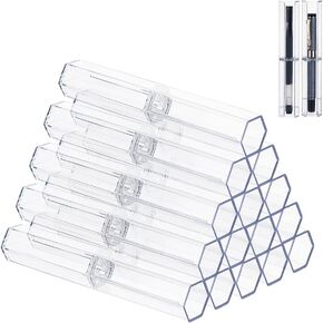 PH PandaHall 15pcs Transparent Pen Box Hexagonal Pen Case Acrylic Pen Display Box for School Office Clear Plastic Pen Case Reusable Pen Storage Container for Gift Wrapping 6.1x1.1x1 Inches