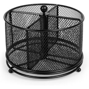 360° Rotating Multifunctional Pen Holder, Cosmetic Organizer, Cutlery Holder for Kitchen, Party Camping Picnic, Dressing Room, Desktop Stationery Storage, 4 Compartments Mesh Large Capacity Storage