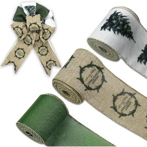 18 Yards Christmas Ribbon Wired Edge 3 Rolls Green Christmas Ribbons Crafts Wired Golden Edge Christmas Wreath Gift Wrapping Ribbon for Christmas Tree DIY Decoration Supplies 2.5 inches Width (Green)