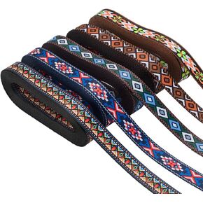 FINGERINSPIRE 25 Yard Flower Printed Ribbon Trim 5/8 inch Wide 5 Style Vintage Printed Webbing with Rhombus Pattern, Boho Printed Lace Ribbon Trim Sewing Lace Trim for DIY Craft
