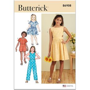 Butterick Easy to Make Girls' Dress, Jumpsuit and Romper Sewing Pattern Packet, Design Code S9127, Sizes 7-8-10-12-14, Multicolor
