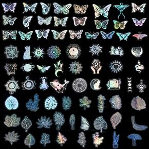 DaKuan 150 pcs Holographic Glitter Stickers, PET Resin Transparent Waterproof Stickers, Plant Butterfly Moon Stickers Label for Scrapbook, Bottles, Laptop, Paper Craft