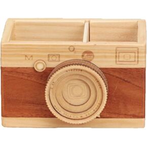 1 PC Creative Camera Wooden pen holder Stationery Makeup Organizer Decorate Office Retro Desk Accessories Stationery Office Home, Home School Clutter storage box (binocular)