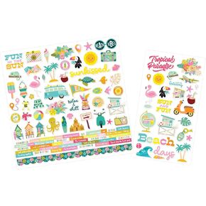 Beach Stickers for Scrapbooking - Beach Scrapbook Stickers with Summer, Beachy, Tropical Themed Design - Vacation Stickers for Scrapbooking, Travel Planner, Photo Album, DIY Craft - Set of 2 Items