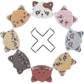8pcs/Set DIY Diamond Art Cat Coasters with Holder for Drinks Absorbent Crystal Rhinestones Cat Shaped Diamond Painting Coasters for Adults Cats