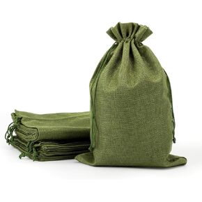 Tapleap Burlap Bags with Drawstring, 8x12 Burlap Favor Sacks (Lot of 10) for Wrapping Christmas Favors or Gifts, Birthday, Wedding, Party or Household Use(Green)