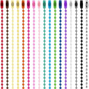 COMNICO 200Pcs Ball Bead Chain Colorful Bulk Dog Tag Metal Chain Ball Chain Necklace with Connectors Ball Chain Keychains for Hanging Ornament Christmas Decoration Accessories Jewelry Making DIY Craft