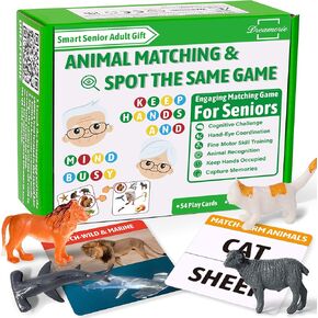 2 in 1 Matching Dementia Activities for Seniors with Dementia, Dementia Kit for Seniors, Dementia Game Elderly Gifts for Dementia Patients, Spot the Same Alzheimer Products W/ 36 Animal Figures