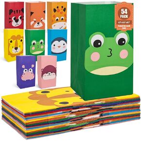 VGOODALL 54PCS Party Favor Bags, Animal Goodie Bags Paper Gift Bags with Stickers Treat Bags Return Gift Bags for Kids Birthday Party Supplies 4.7" x 3.1" x 8.7"
