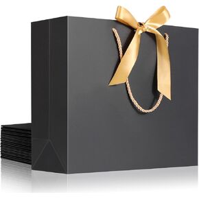 أكياس هدايا EUSOAR بمقابض، 20 قطعة مقاس 12.5 بوصة × 4.5 بوصة × 11 بوصة أكياس ورقية للتسوق شديدة التحمل باللون الوردي مع مقبض شريط فيونكة، ورق كرافت شكرًا لك هدية هدية لحفلات الزفاف وحفلات استقبال المولود الجديد وحفلات أعياد الميلاد