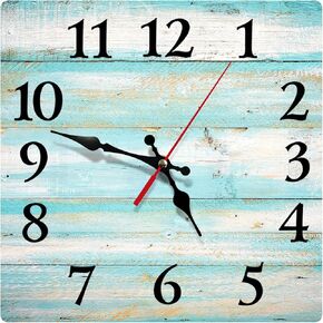 Britimes Square Wall Clock Silent Non-Ticking Battery Operated Clock 12 Inch, Wood Vintage Blue Board Brown Home Decor for Living Room, Kitchen, Bedroom, and Office