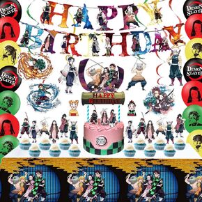 Anime Birthday Party Decorations, 99pcs Birthday Party Supplies Include Stickers, Banner, Cupcake Toppers, Tablecloth, Balloons for Kids Anime Theme Party Favor