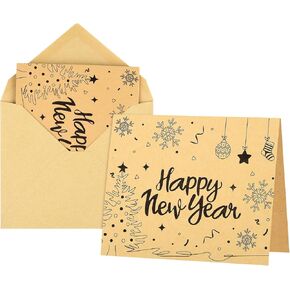 Morcheiong 36pcs Happy New Year Greeting Cards with Envelopes and Stickers Kraft Holiday Note Cards Blank Inside - Classic Style