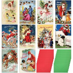 Frienda 100 Sets African American Christmas Cards Bulk Black Christmas Cards with Envelopes Black Religious Christmas Cards for Christmas Holiday Gifts