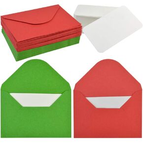 jiebor 100 Sets Mini Envelopes with White Blank Business Cards Red Green Small Enclosure Card Mini Card Envelopes for Christmas Chinese New Year Valentine's Day