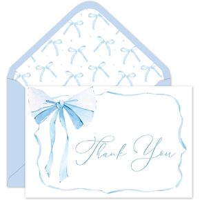 Whaline 24 Pack Pink Bow Thank You Cards Coquette Bow Greeting Cards with Envelopes Stickers Blank Note Cards for Wedding Bridal Baby Shower Birthday, 4 x 6 Inch
