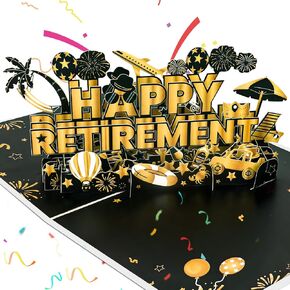 Retirement Card, Funny Retirement Gift for Woman Men, 3D Pop Up Happy Retirement Greeting Card with Envelope Message Card, Ideal for Coworker, Teacher, Him, Her, Friend
